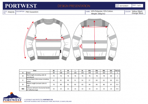 Hanorac cu guler Hi-Vis, portocaliu/negru, Regular, Portwest